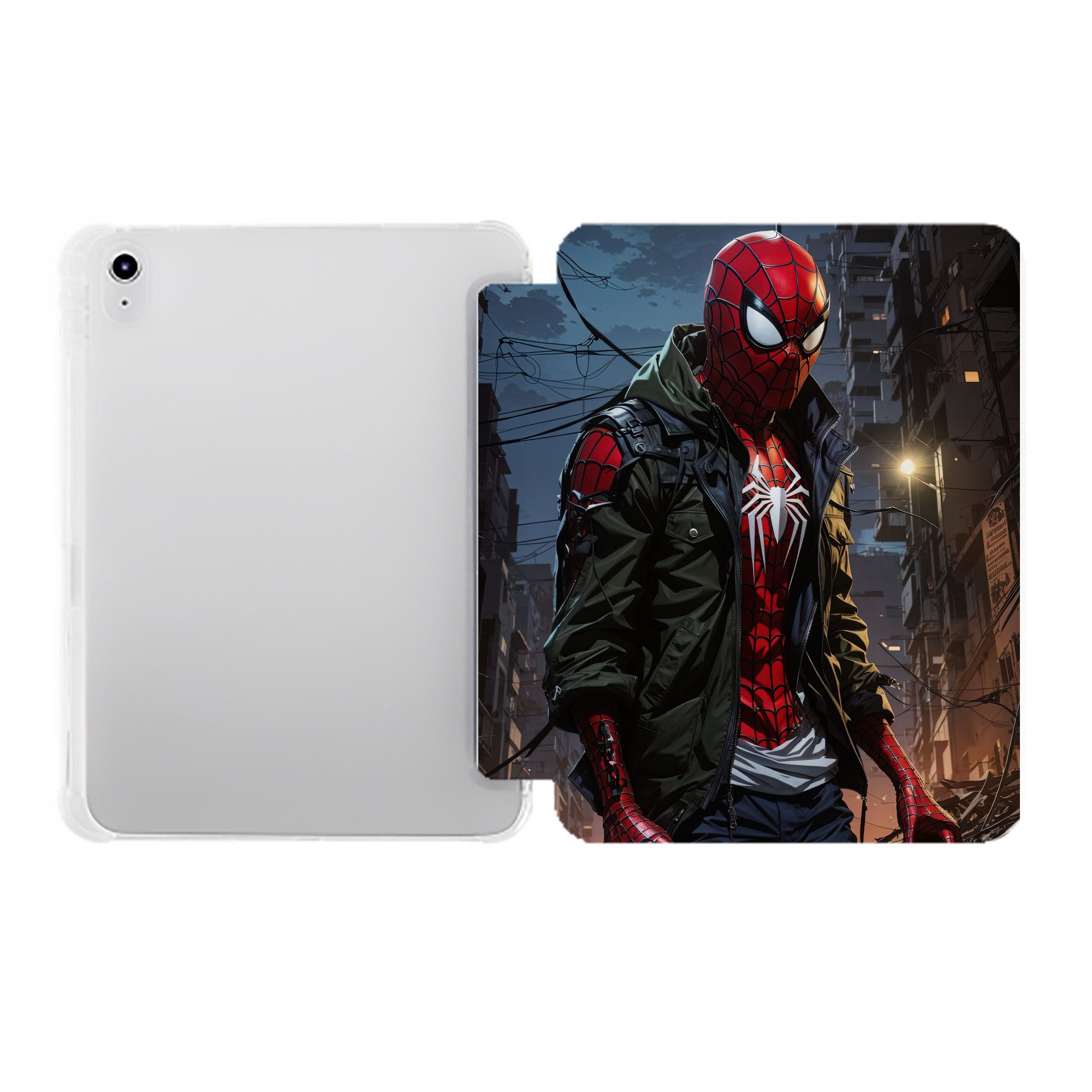 （画像用） Spider Man スパイダーマン IPad ケース ペン収納付き 三つ折りスタンド PUレザー×シリコン 対応機種9.5/10.5/10.9インチ